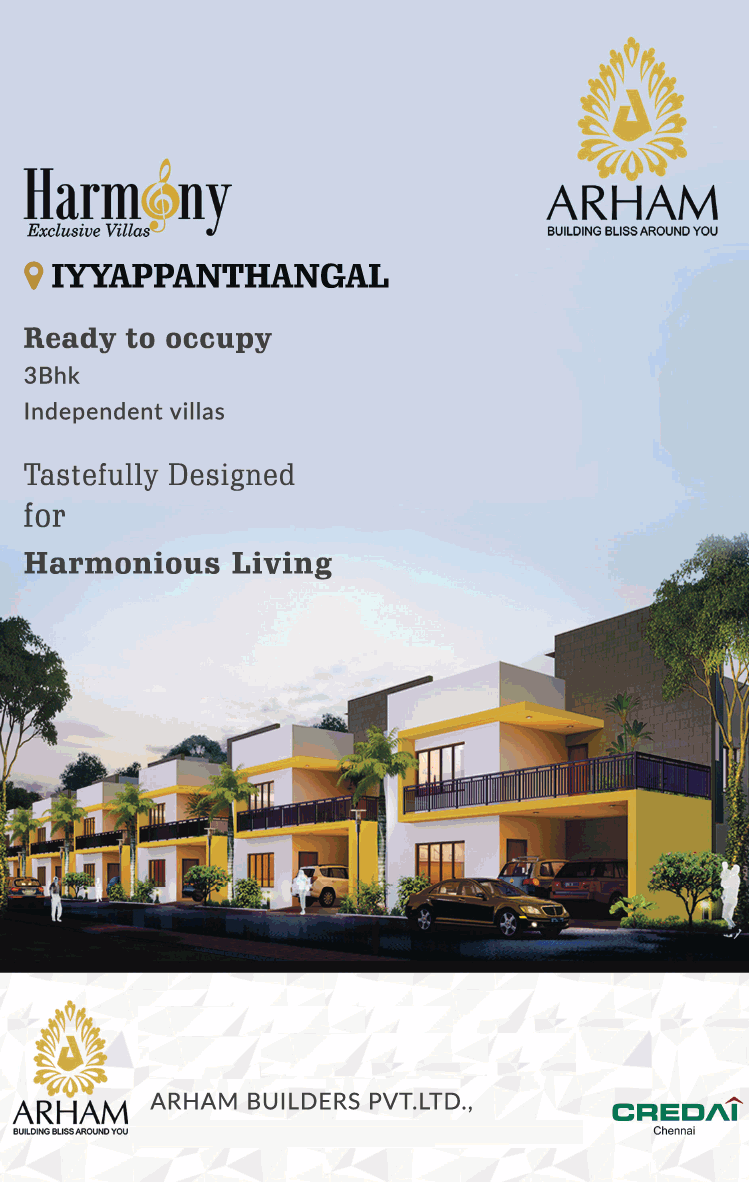 Book ready to occupy 3 BHK independent villas at Arham Harmony in Chennai